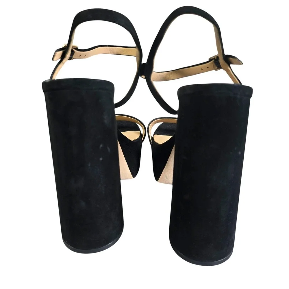 Antonio Melani Black Suede Platform Block Heel Sandals Ankle Strap Women 9.5 NEW